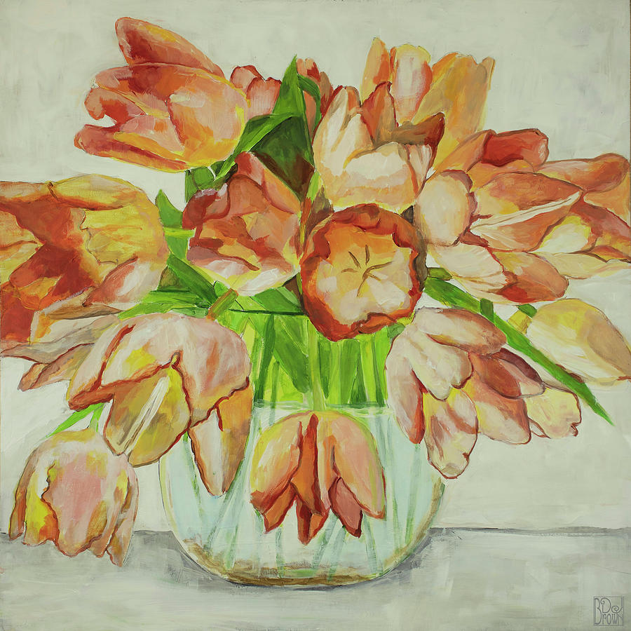 Peach Tulips Painting by Debbie Brown