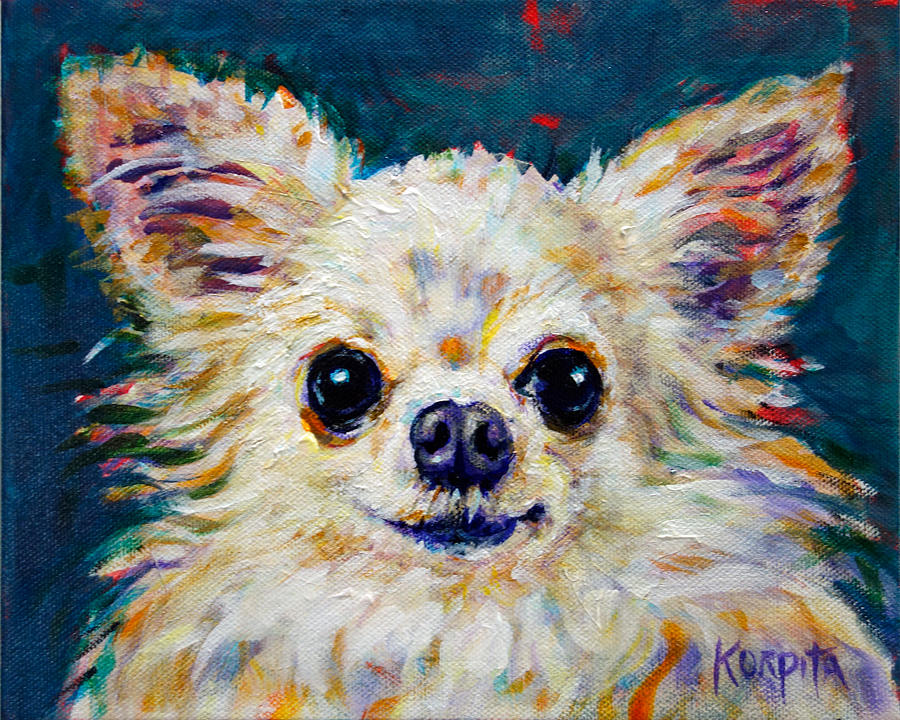Peaches Long Haired Teacup Chihuahua Painting by Rebecca Korpita
