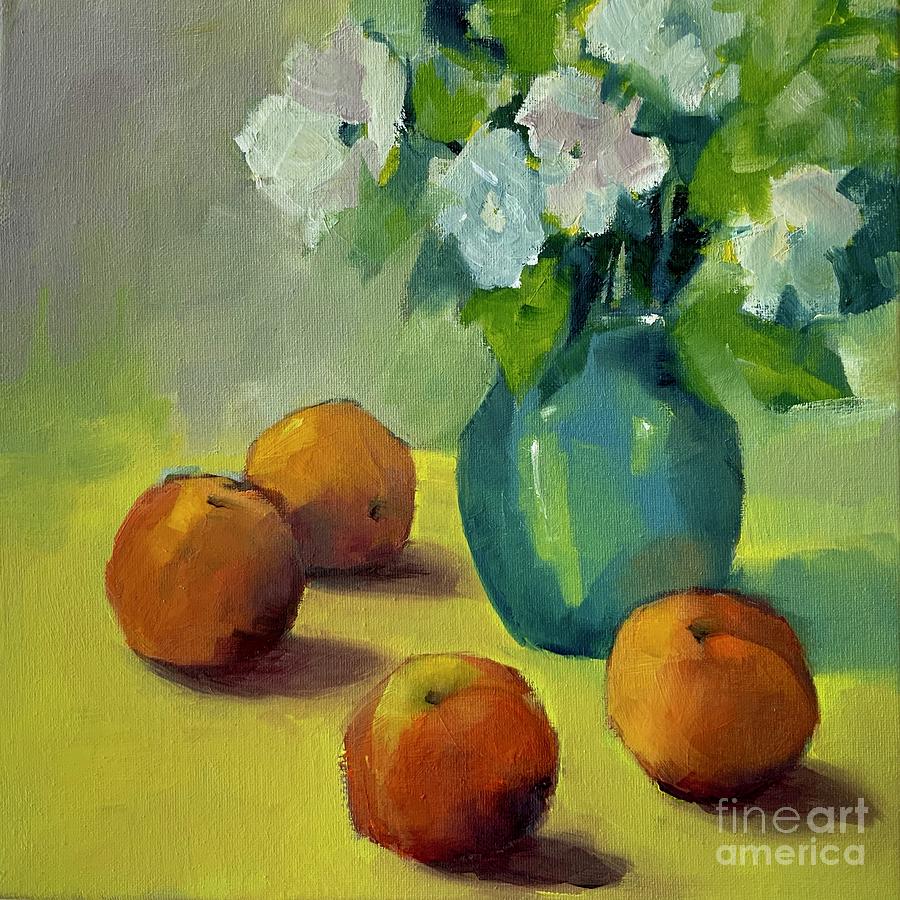 Peaches with Vase Painting by Michelle Abrams