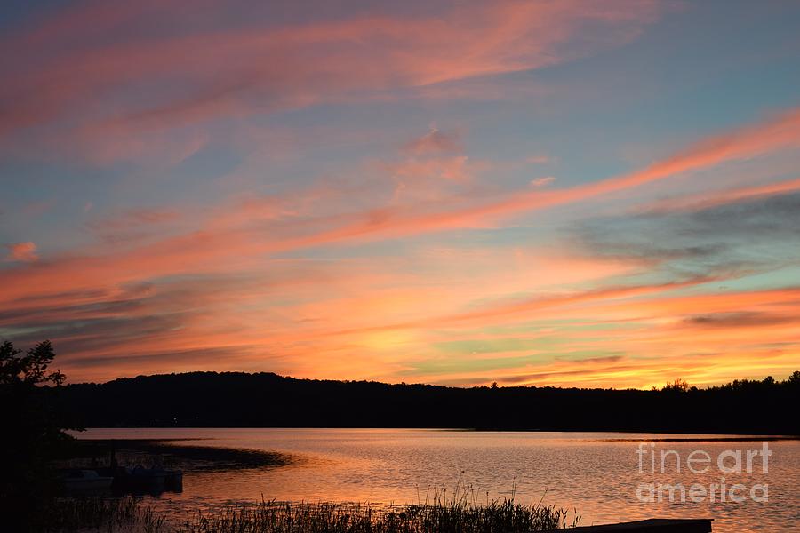 Peachy Pink and Blue Sunset on the Lake 2 Photograph by Deborah A Andreas