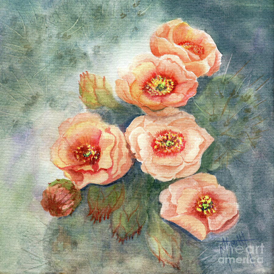 Peachy Prickly Pear Painting by Marilyn Smith