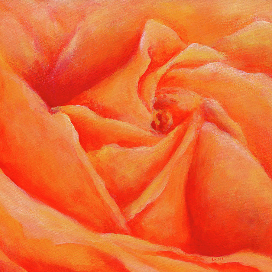Peachy rose square Painting by Karen Kaspar