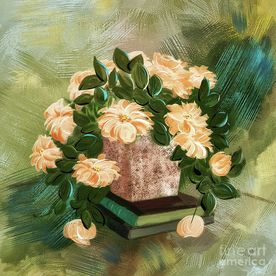 Peachy Roses On The Coffee Table Digital Art by Lois Bryan