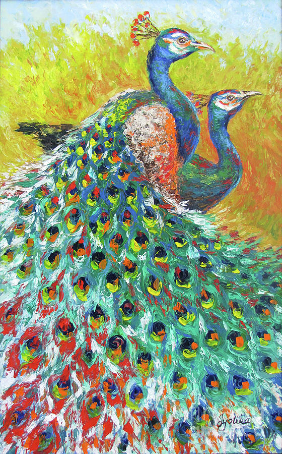 Peacock and Peahen Painting by Jyotika Shroff