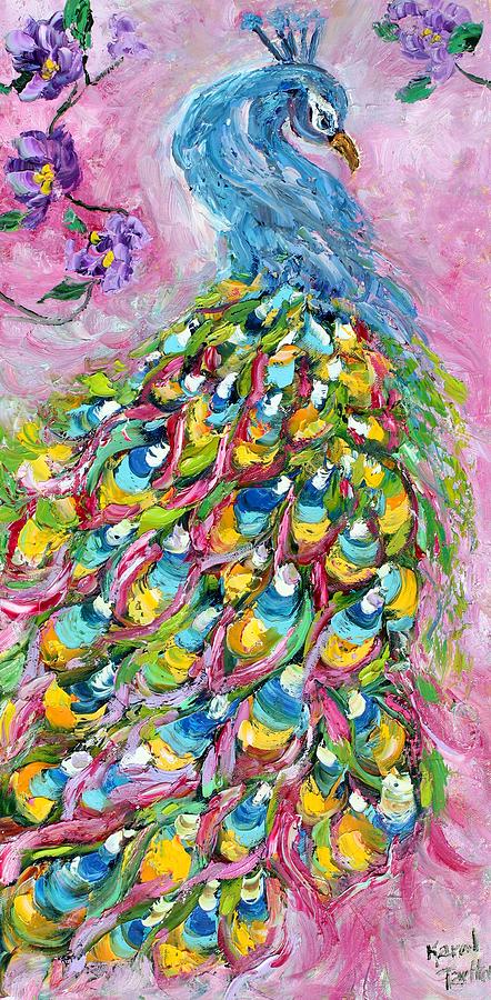 Peacock Dance Painting by Karen Tarlton