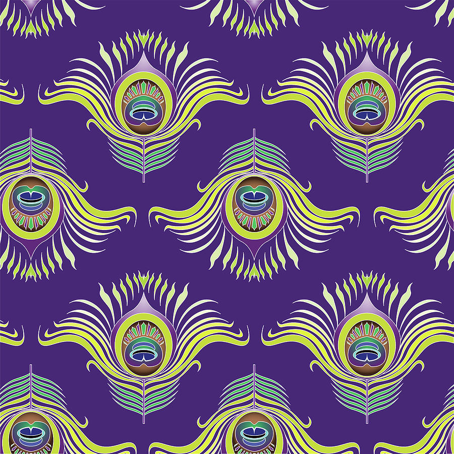 Peacock Feathers Seamless Pattern Background. Drawing