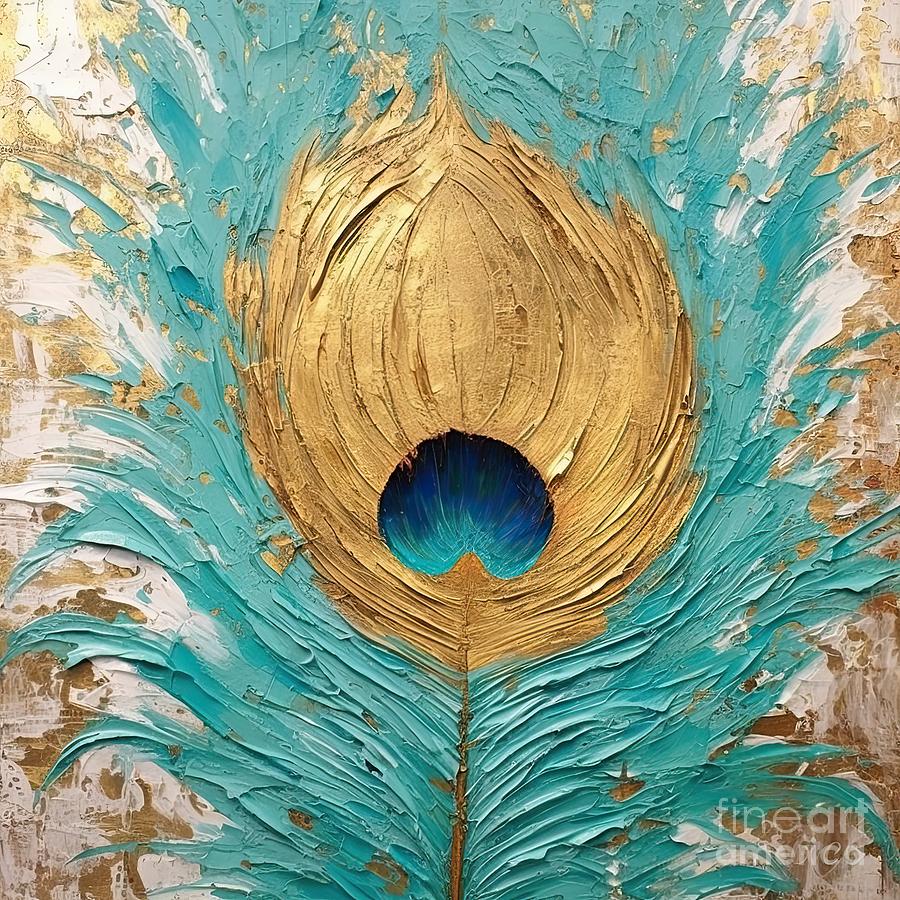 Peacock Impasto II Painting by Mindy Sommers