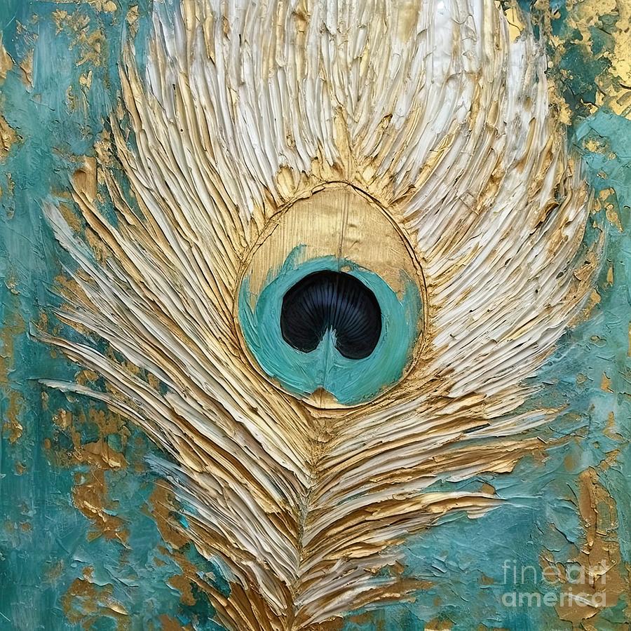 Peacock Impasto III Painting by Mindy Sommers