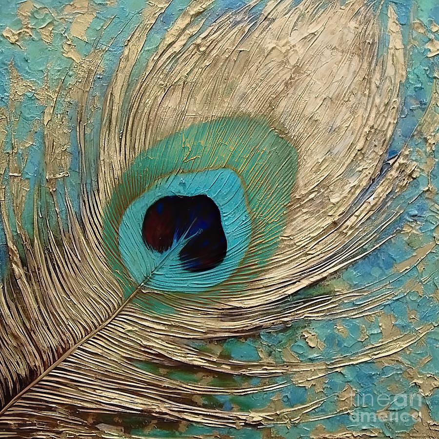 Peacock Impasto IV Painting by Mindy Sommers