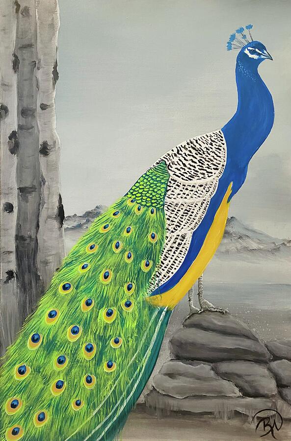 Peacock in Colorado #1 Painting by Renee Noel