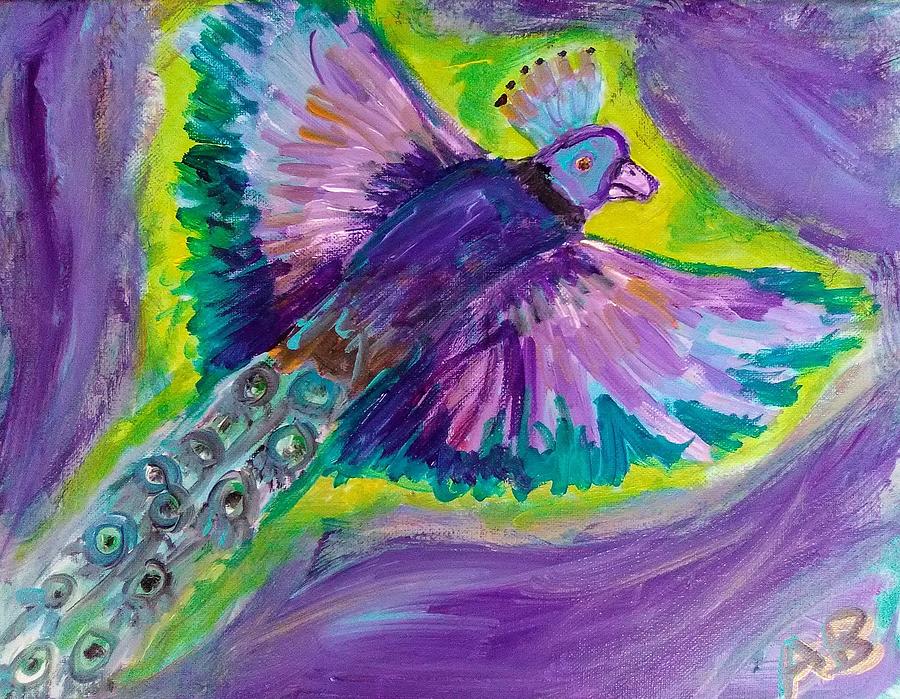 Peacock in Flight Painting by Andrew Blitman