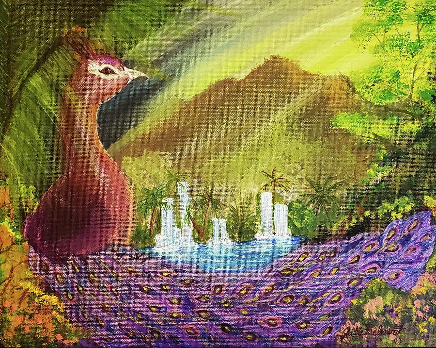 Peacock in Paradise Painting by Julie Belmont