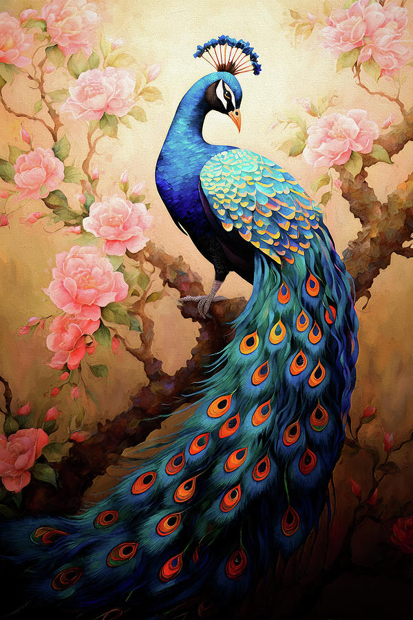 Peacock in Tree Digital Art by Peggy Collins