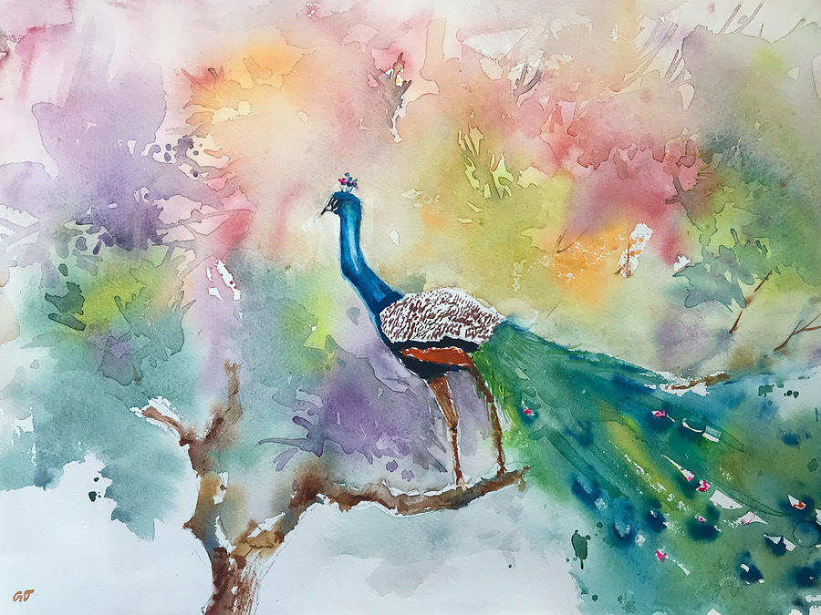 Peacock in watercolor Painting by George Jacob