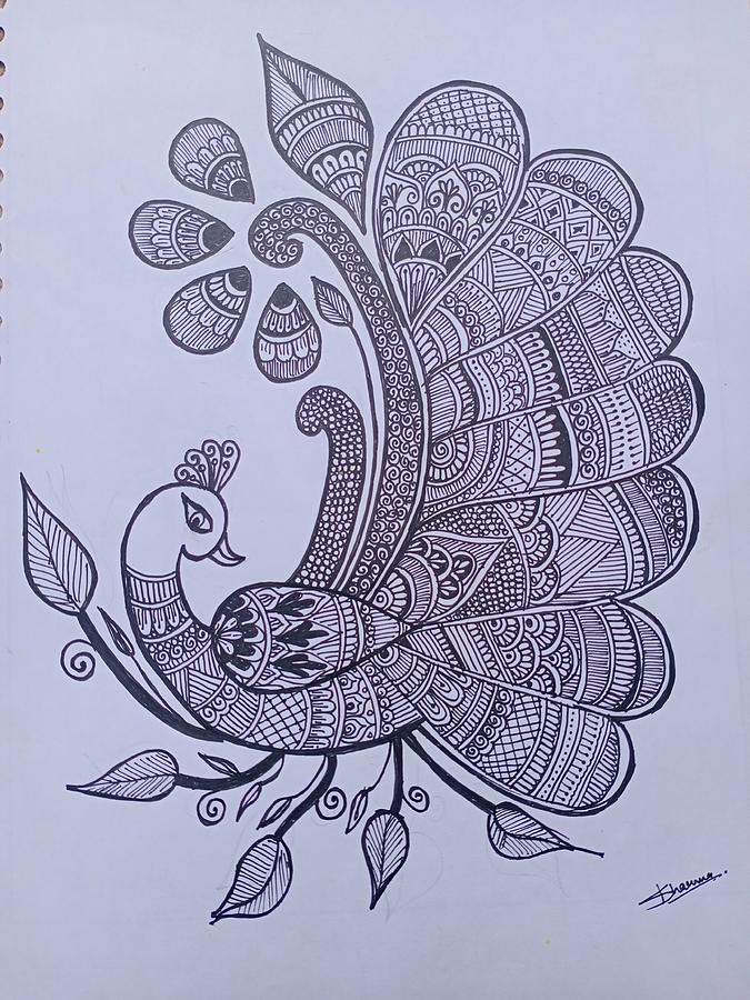 Peacock Mandala Drawing by Harshita Sharma