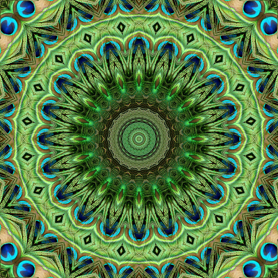 Peacock Mandala Kaleidoscope Medallion Flower Digital Art by Mercury McCutcheon