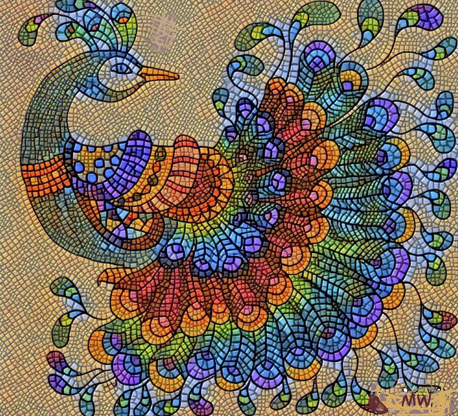 Peacock mosaic 1 Mixed Media by Megan Walsh