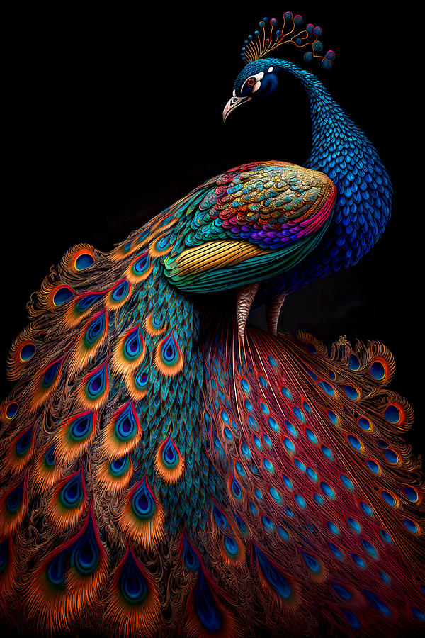 Peacock on Black by Wes and Dotty Weber