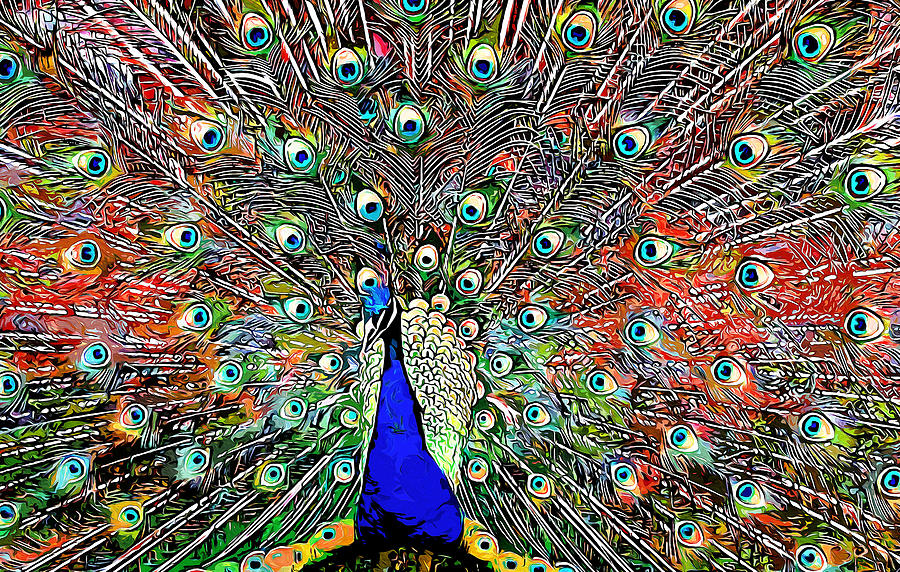 Peacock Portrait Painting by AM FineArtPrints