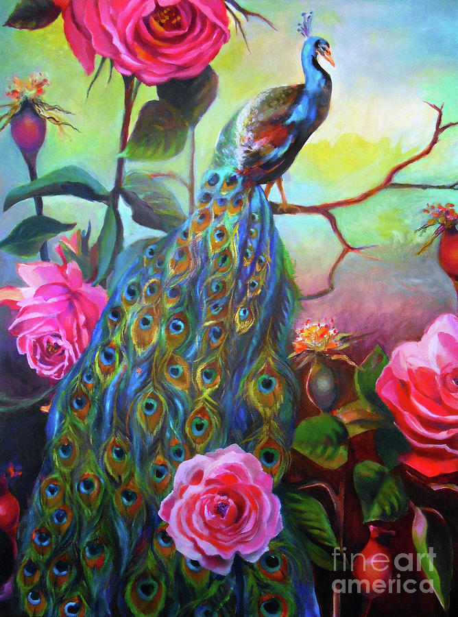 Peacock Rose Garden Painting by E Bradshaw - Fine Art America