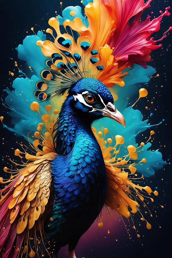 PEACOCK SPLASH ART ai Digital Art by Dreamz - - Pixels