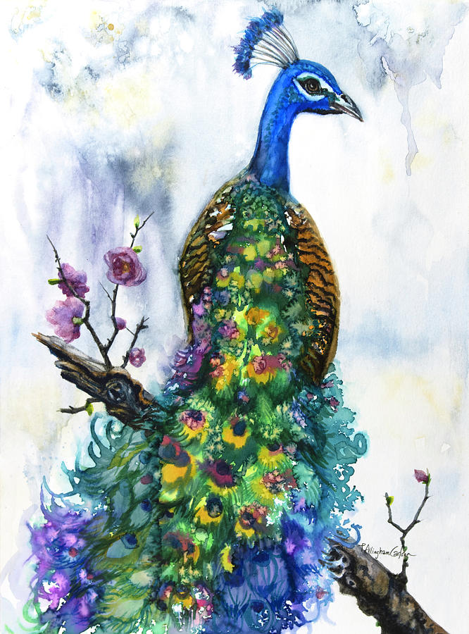 Peacock with a Bonsai Painting by Patricia Allingham Carlson