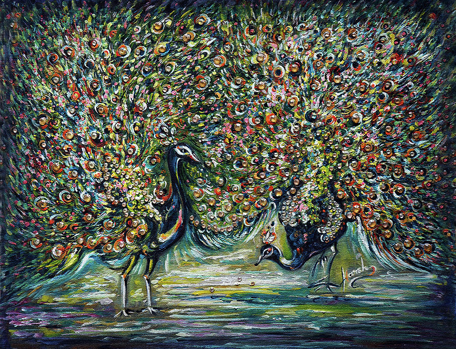 Peacocks - impressionist  Painting by Harsh Malik