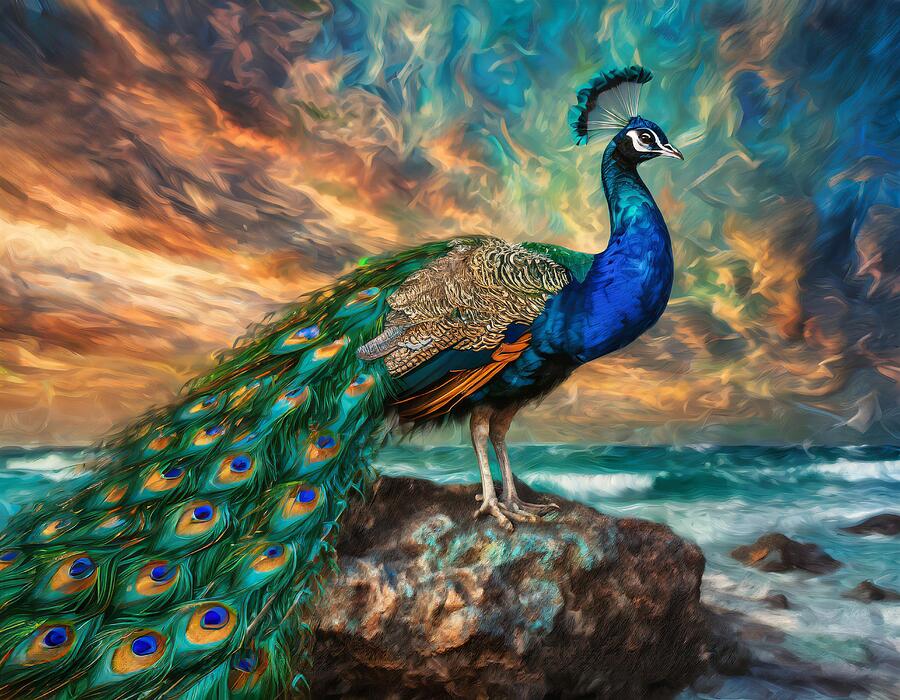 Peacocks Twilight Perch Mixed Media by Susan Rydberg