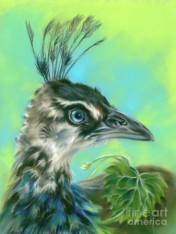 Peahen with Grape Leaf Painting by MM Anderson