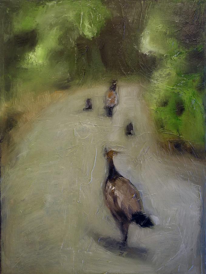 Peahens on parade Painting by Suzy Norris