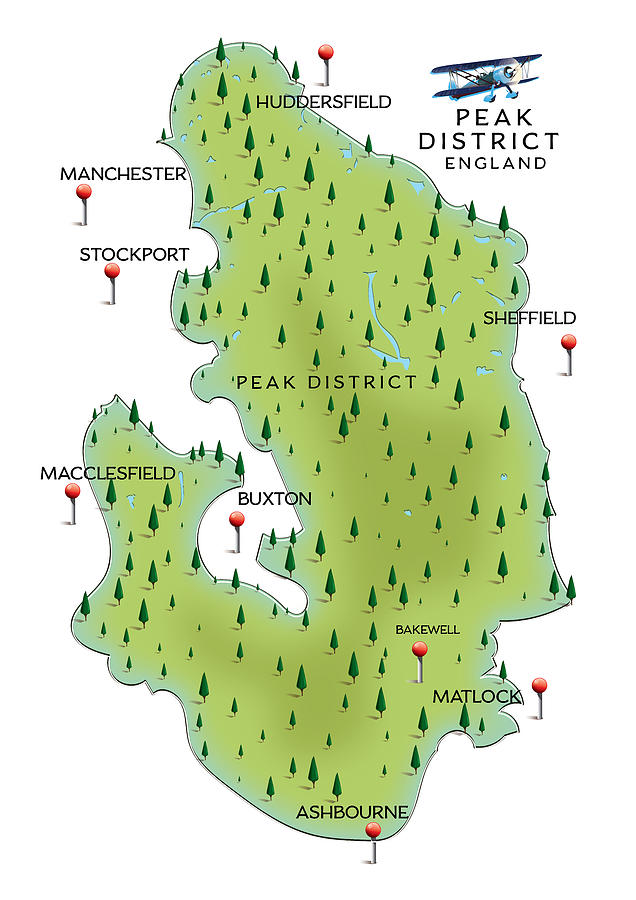 Peak District England vintage style map Digital Art by David Greenaway