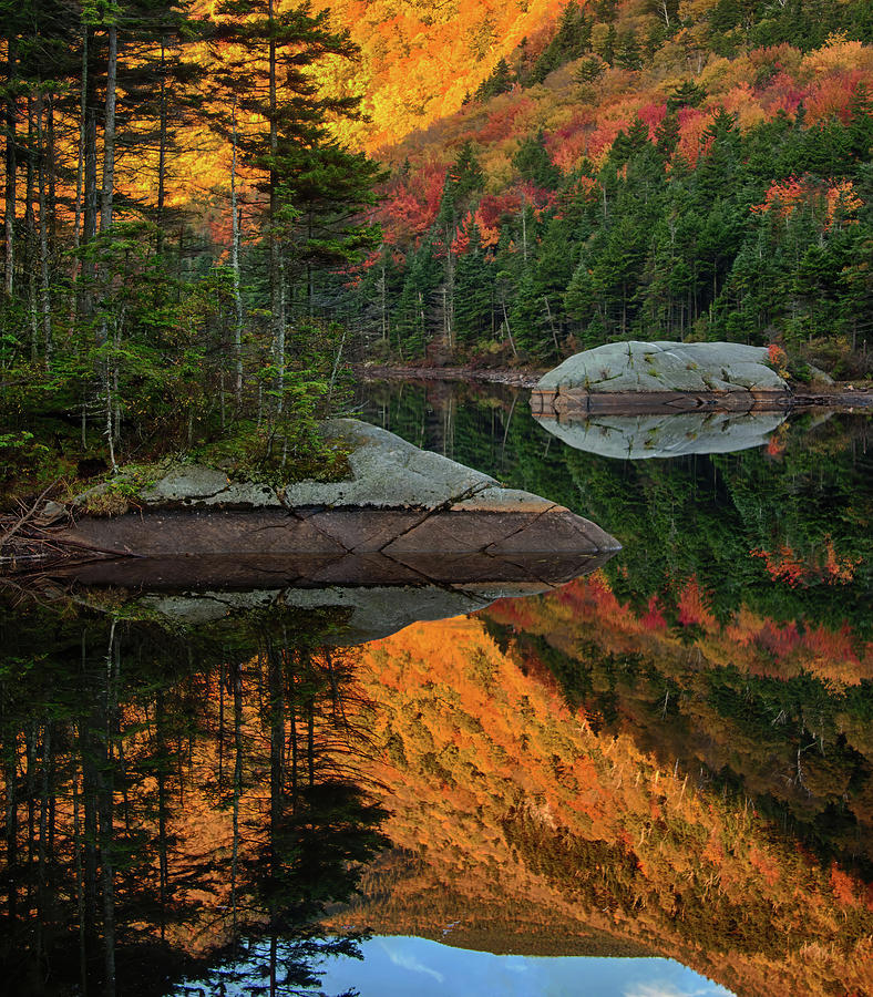 peak fall foliage reflection on NH pond Photograph by Jeff Folger