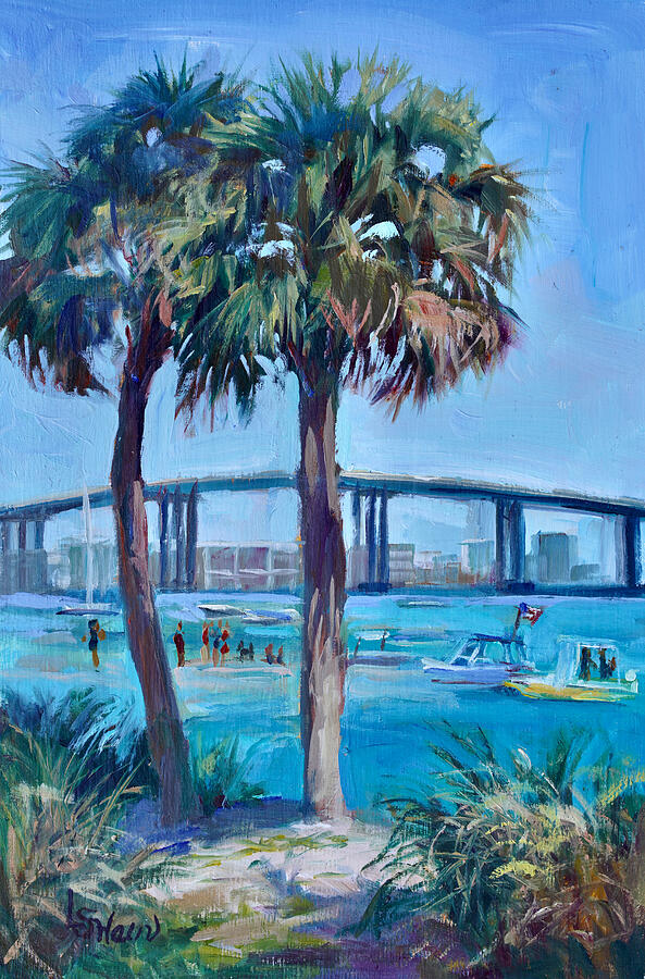 Palm Trees Painting - Peanut Island Sandbar by Laurie Snow Hein