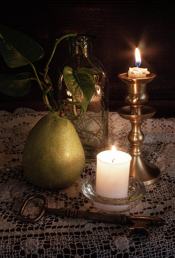 Pear and Candle Photograph by Gerri Duke