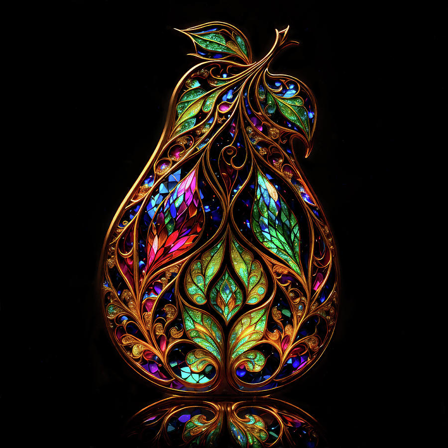 Pear - Stained Glass Digital Art by Peggy Collins