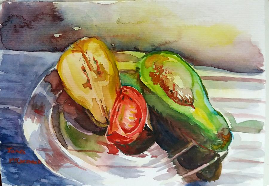 Pear, Tomato, Avocado Painting by James McCormack