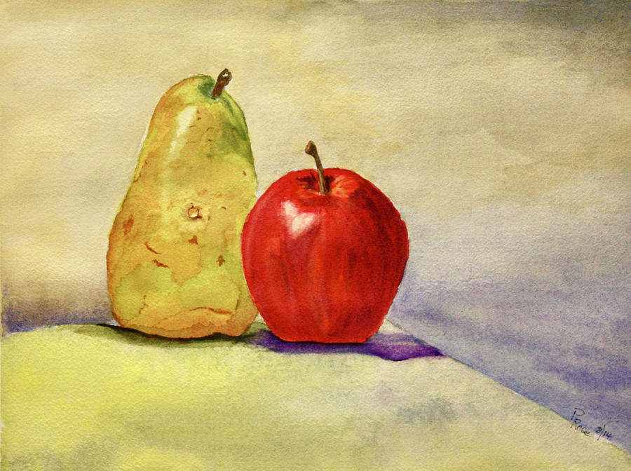 Pear with Apple Painting by Peggy Rose