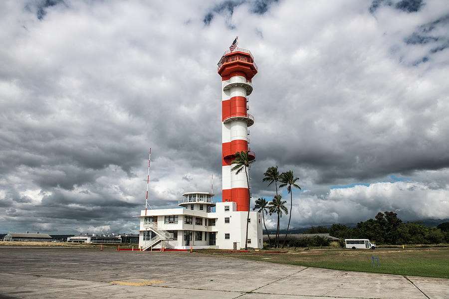 Pearl Harbor airport control tower against cloudy scenic sky Photograph ...