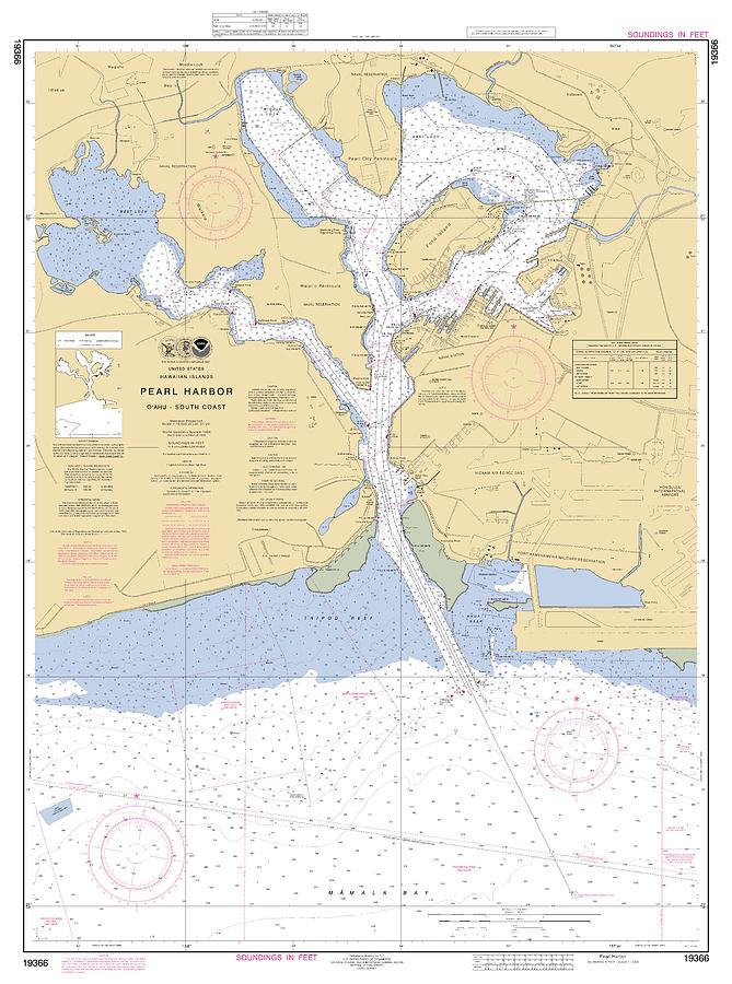 Pearl Harbor Island Of Oahu South Coast Hawaii, Noaa Chart 19366 ...