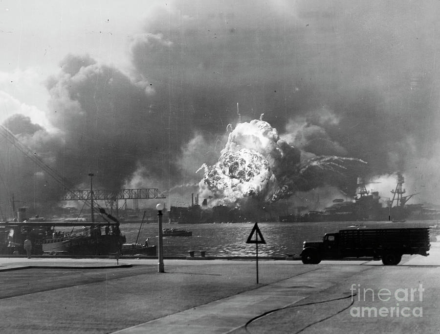 PEARL HARBOR - The USS Shaws Magazine Exploding Photograph by Granger