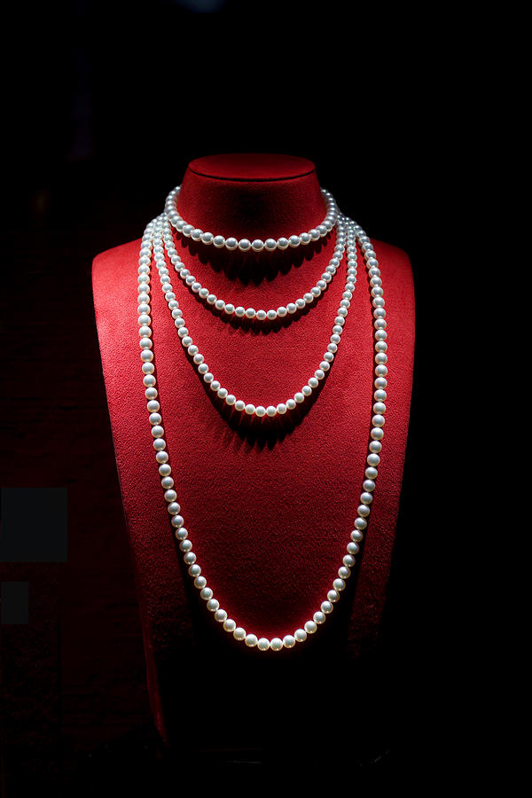 Pearl Necklace on Black Background Photograph by DigiPub