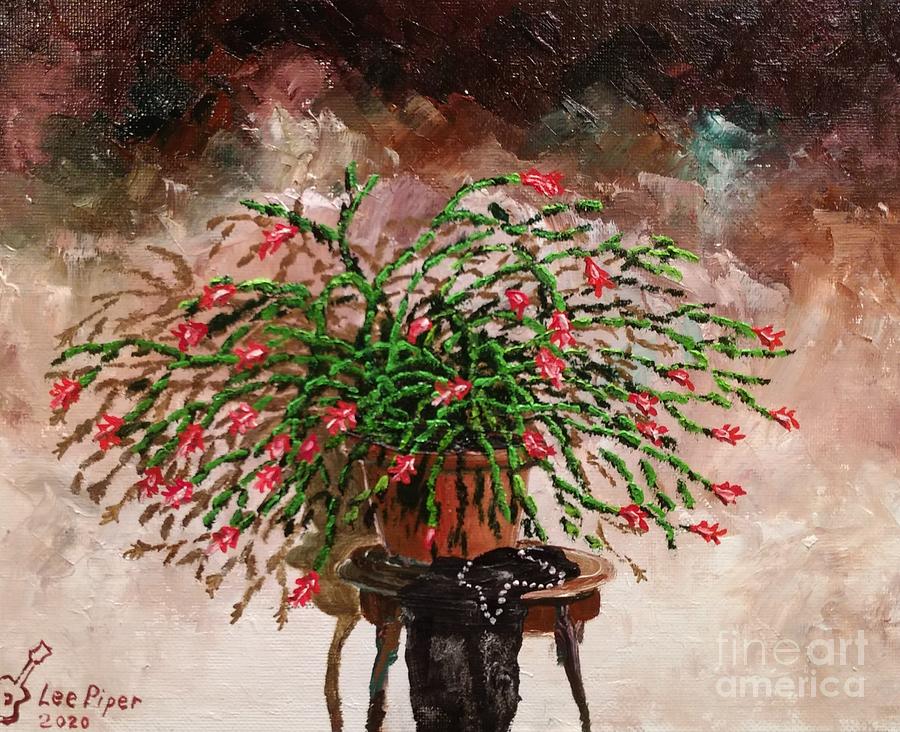 Still Life Painting - Pearls Cactus by Lee Piper Still Life Painting - Pearls Cactus by Lee Piper