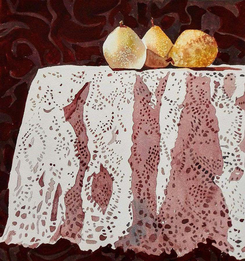 Pears and Lace Painting by Sandie Croft