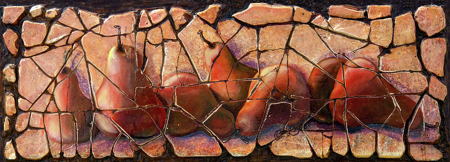 Pears Fresco with Crackled Finish Painting by OLena Art