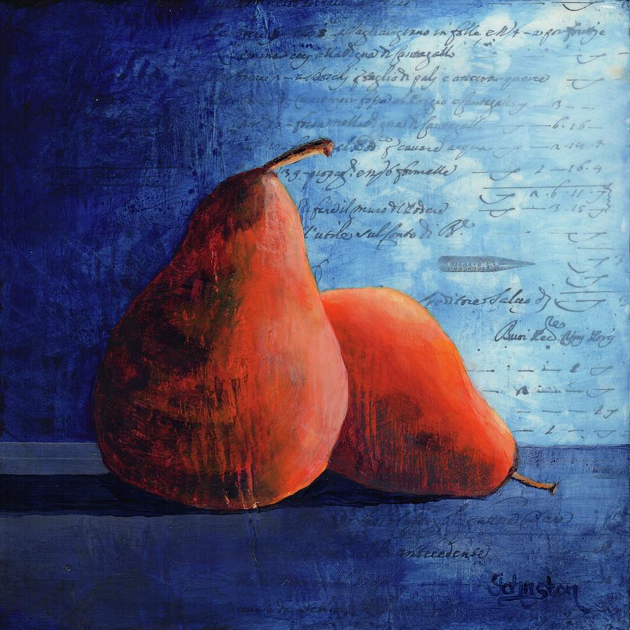 Pears Got the Blues Painting by Cindy Johnston