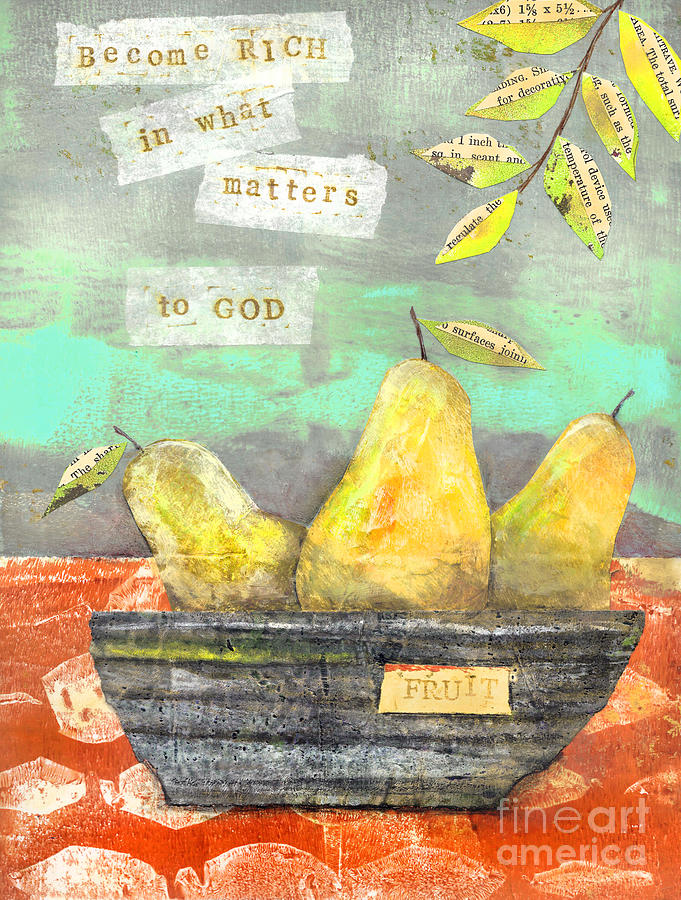 Pears in a Bowl Mixed Media by Jill Battaglia