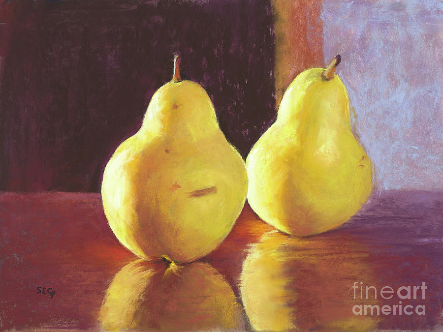 Pear Painting - Pears on a Wooden Table by Susan Cunniff