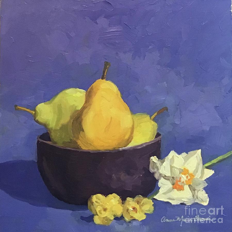 Pears on Purple Painting by Anne Marie Brown