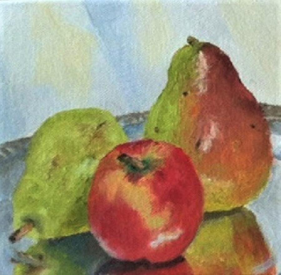Pears on Silver Painting by Harriett Masterson