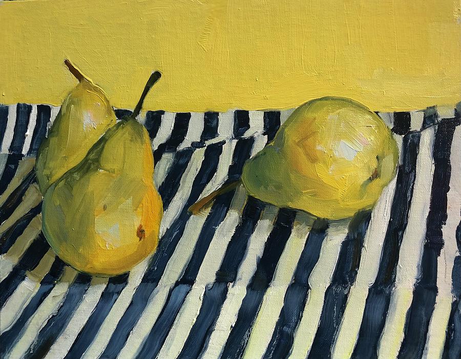 Pears on stripes Painting by Nadene Kranz